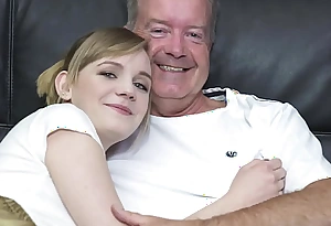 Downcast blonde bends abandon to obtain fucked by grandpa big cock