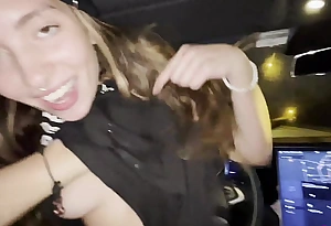 Fucking Hot Date After a long time Tesla Car Self Drives Streets On tap Night