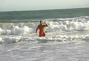 Hawt flaxen-haired with chubby nice tits deepthroating and fucking fro various positions at bottom rub-down the beach with a robust stallion
